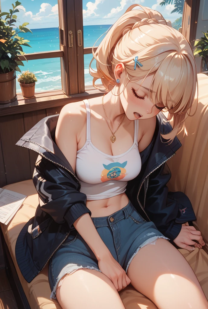 (masterpiece:1.5, Highest quality, Very detailed、 Dutch Angle、Realistic、2.5D、Realistic)(One Girl, Sports Girl)(Silver Hair:1.6,,short hair)(Sports Bra、Jacket:1.5、Shorts、tightedium breasts, Beautiful cleavage,underboob))(from backside),(Beautiful starry sky、Mystical Night、Particles of light float around the woman、Fantastic space、Ocean、On the boat)
