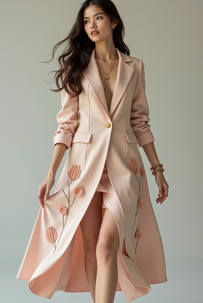 Women&#39;s mesh suit with embroidery flowers with monograms