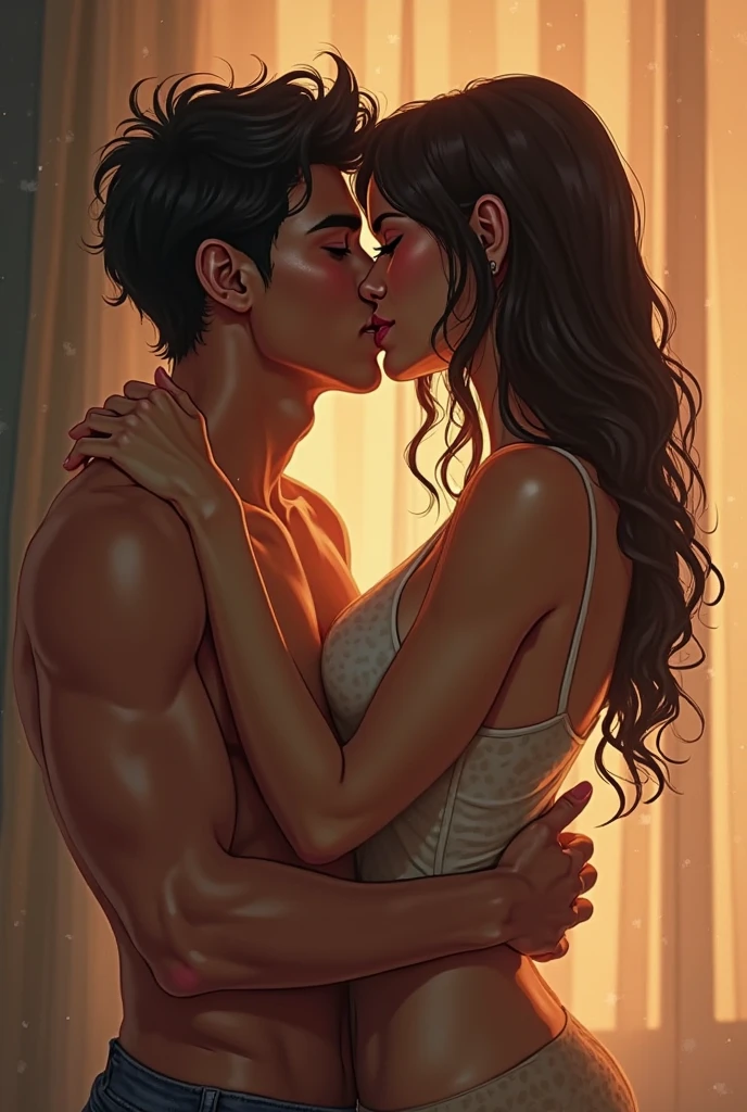 A boy is having sex with a beautiful girl. The girl is 1