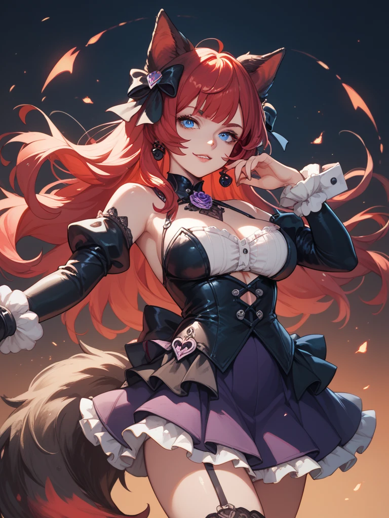 (best quality,4k,8k, highres, masterpiece:1.2), (furry; anthro fox), well-toned abs, ultra-detailed, seductive lewd pose, C-cup breasts, ((horny)), ((sexy)), goth makeup, extravagant hairstyle, detailed eyes and face, long eyelashes, gothic maid dress, knight armor, vibrant colors, excited, green eyes, orange fur