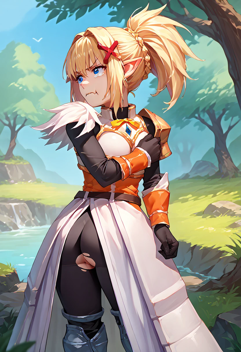 sfw, best quality, official art, masterpiece, textile shading, HDR, gangbang, A female paladin, (in the forest), Wearing armor, metal armor, night, detailed aspects, Ultra-mini skirt 25cm above the knee, Surrounded by Goblins, Mr..々weapons, dirty,puffy nipple:1.5, large breasts, bikini tan:1.5, arms behind back:1.5, very long hair, brown hair, ponytail, restrained, pussy juice, hentai, rape face, intercourse with a goblin:1.35, vaginal penis:1.4, intercourse with a goblin:1.5, {{{girl on top:1.5}}}, barrette, {{rape:1.5}}