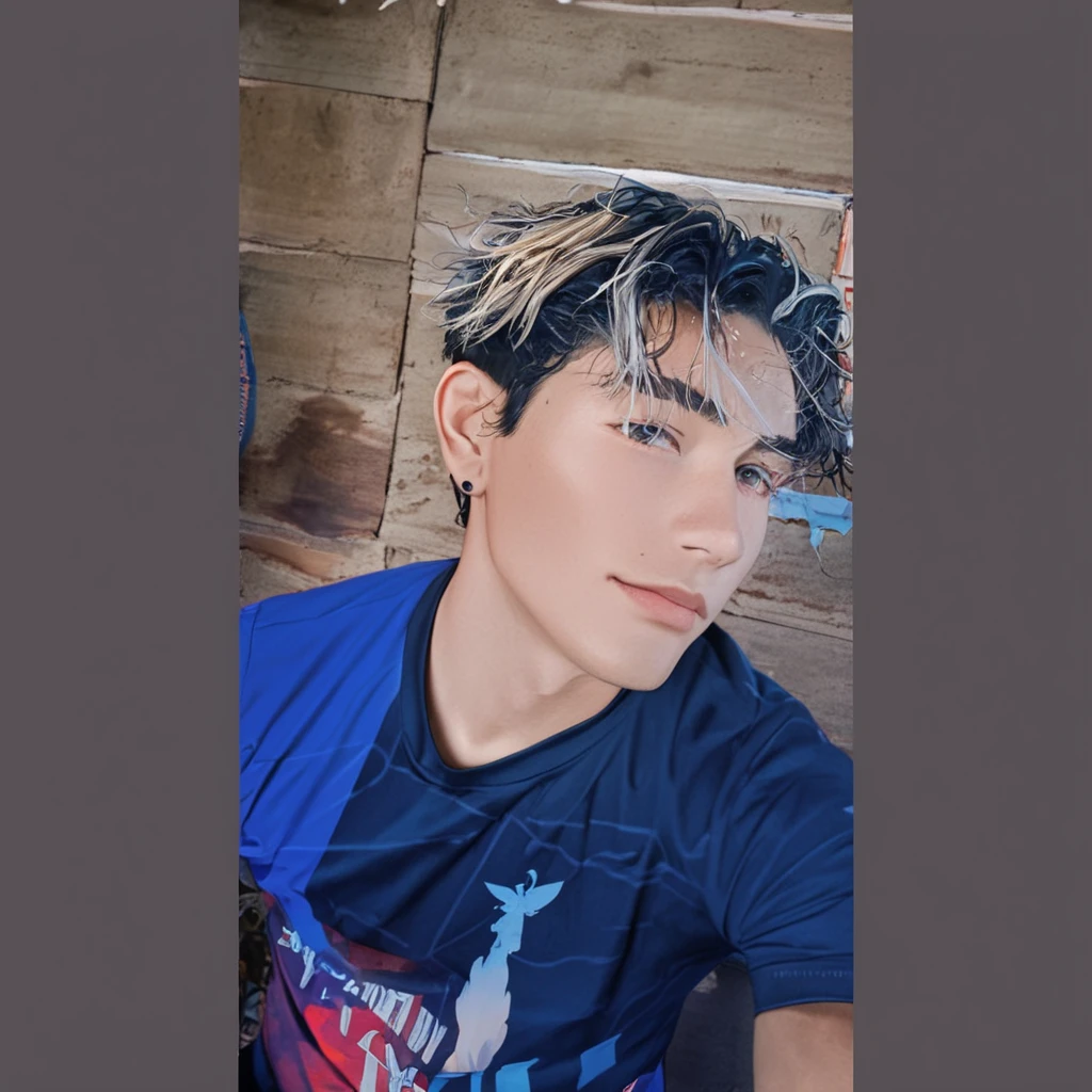 A young men asian with blond hair