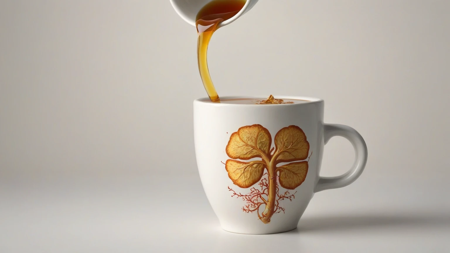 latte art of a Rustic Icy Red, Gold and Cream "Waste and Webs ", Very wide view, Detailed illustration, Shameless, Qajar Art, Cold Lighting, F/1.8, two colors, <lora:HoneyStyle:1> dvr-honey, made of dvr-honey