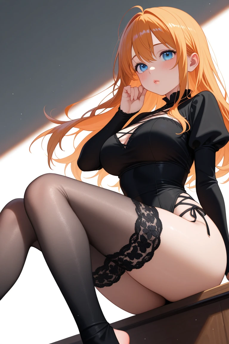 masterpiece, best quality, very aesthetic, absurdres, 1girl, mature_lady,taking off stockings,lace_dress, Jewelry, Earrings,sitting,from below,,souryuu asuka langley, neon genesis evangelion, rebuild of evangelion, long orange hair,,glowing stardust frontground,fantasy,sparkling,fireflies,