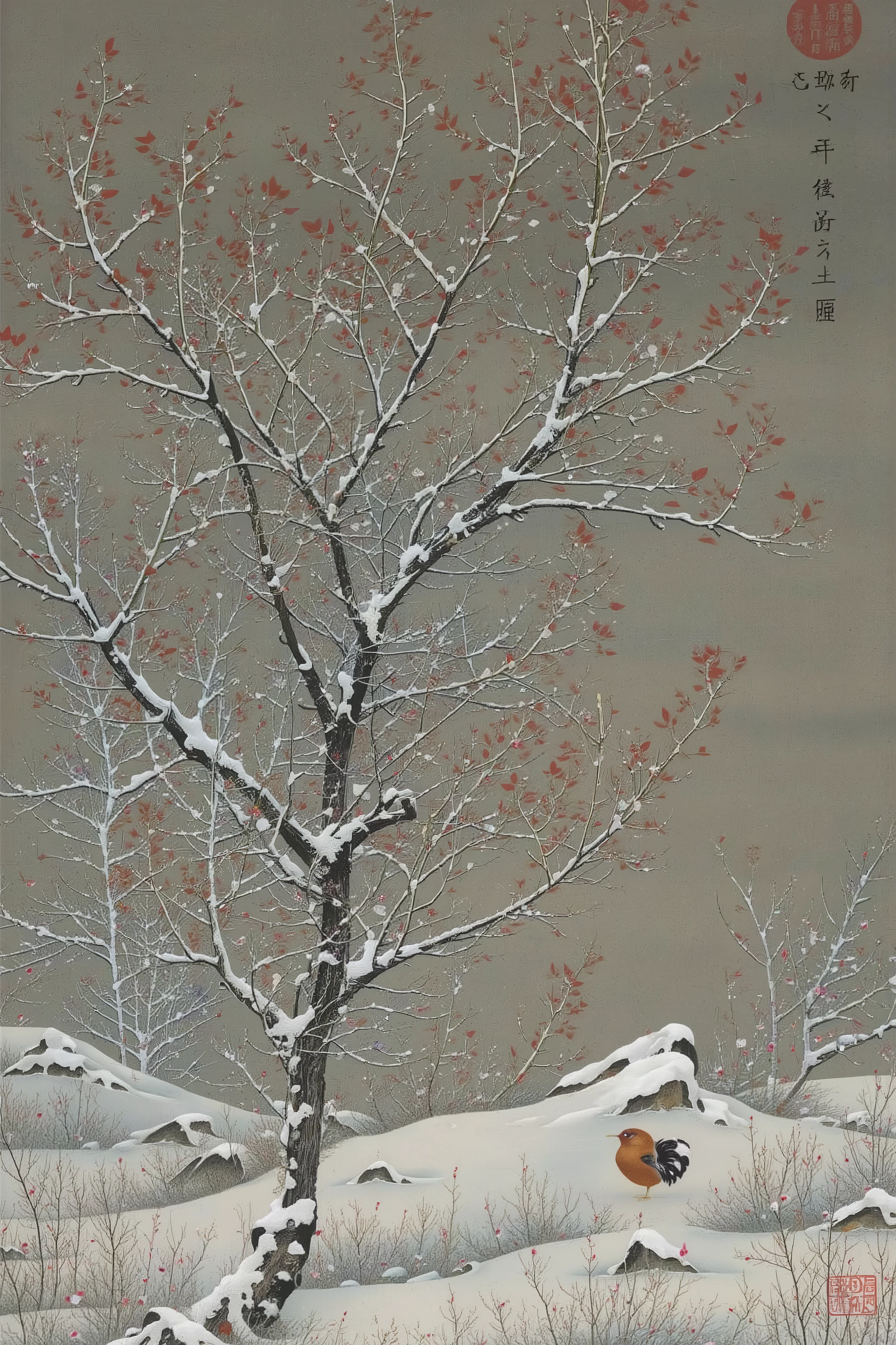 ito jakuchu,branch,tree,plants,snow