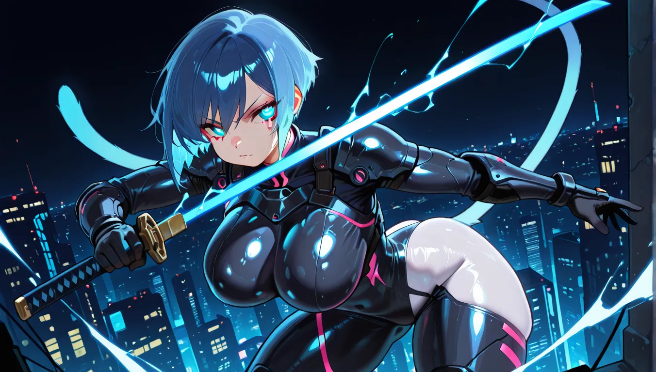 ultra-detailed, Explicit, Beautiful body, Beautiful Nose, Beautiful character design, perfect eyes, perfect face, ultra highres, 4K, beautiful legs, perfect legs, Nice hands, Perfect hand, Masterpiece, Best Quality, Highly detailed, illustration, absurdres, perfect anatomy, expressionless, blank eyes, emotionless, corruption, mind control, female combatant, full body, hypnotized, unhappy trance, full body suit, ribbed bodysuit, both arms at side, obey, perfect female body, looking at viewer, hypnosis, hypnoLora, empty eyes, Mind control device, Slave, Fighting Stance,numbersuit, two-tone bodysuit:0.9, blue bodysuit:0.9, light blue bodysuit:0.9, (((pixel-perfect, detail-perfect))) 1girl, solo, hair ornament, medium breast, ciel_(tsukihime), blue hair, blue eyes, short hair, (((from back, from behind, ass, looking from back, view from back)))