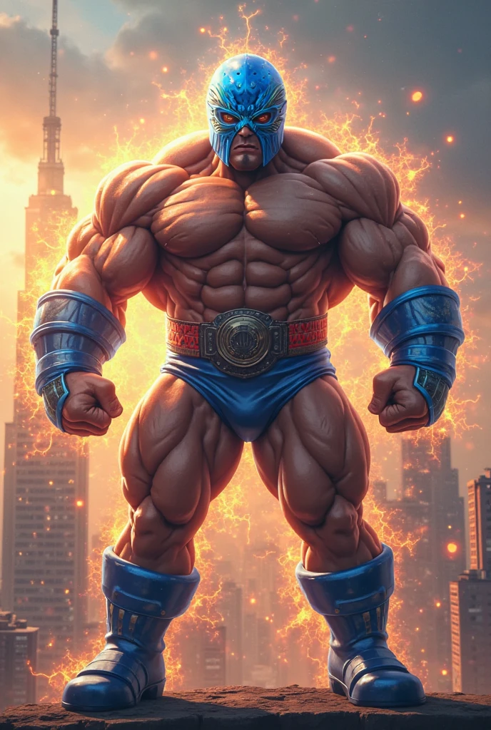 Two warriors saw from a distance a colossal Giant 1000 feet tall, he was emitting black fireballs from his mouth, His skin is burnt, his face is a skull, his hair is burnt, his eyes are burnt, largest muscle, he is 1000 feet tall, like a colossal Titan, (one piece art style), (view: low angle), Fire effect, smoke effect, destroyed tall buildings, he is very tall, blue skinned, his naked, 