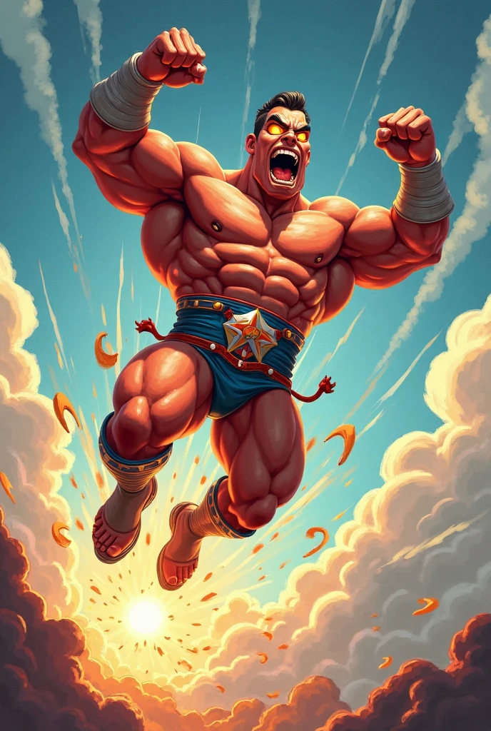 a muscular monster dueling in an arena