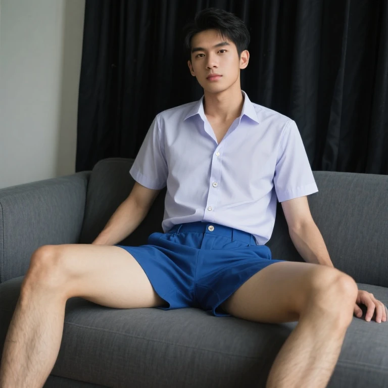 Asian muscular boy sitting on grass, sexy, Dark eyebrows, white shirt, wearing white thong high cut underwaer, white high cut Jockstrap, muscular young male, mid shot portrait, high quality portrait, Attractive pose, cute young man, gorgeous young model, portrait a 25 - year - old boy, casual photography, Realistic. Cheng Yi, cute young man, ((wearing micro string thong))