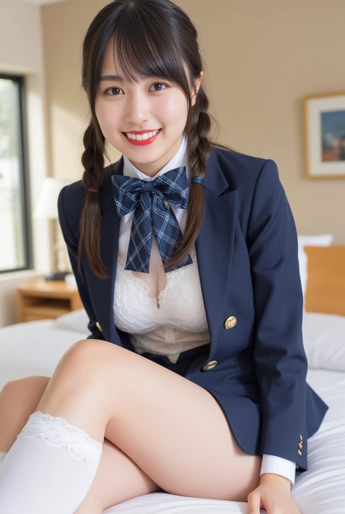 Dark blue high socks Magic Mix Real、(RAW Photos:1.2)、(Realistic:1.4)、The beauty of beautiful details Delicate expression、blonde、((panties are visible))(Squatting bench)Earrings eyelash Beautiful and detailed、Large file size、Super detailed、High resolution、Transcendental beauty Highest quality、masterpiece、、(Japanese school girl uniform))、Extremely detailed representation growing up、In detail、Highly detailed facial cinematic lighting、17-year-old girl、positive、((Dynamic pose)))、(Sit with your knees bent))、Pleated skirt、blazer、Sexy upward glance、panties、