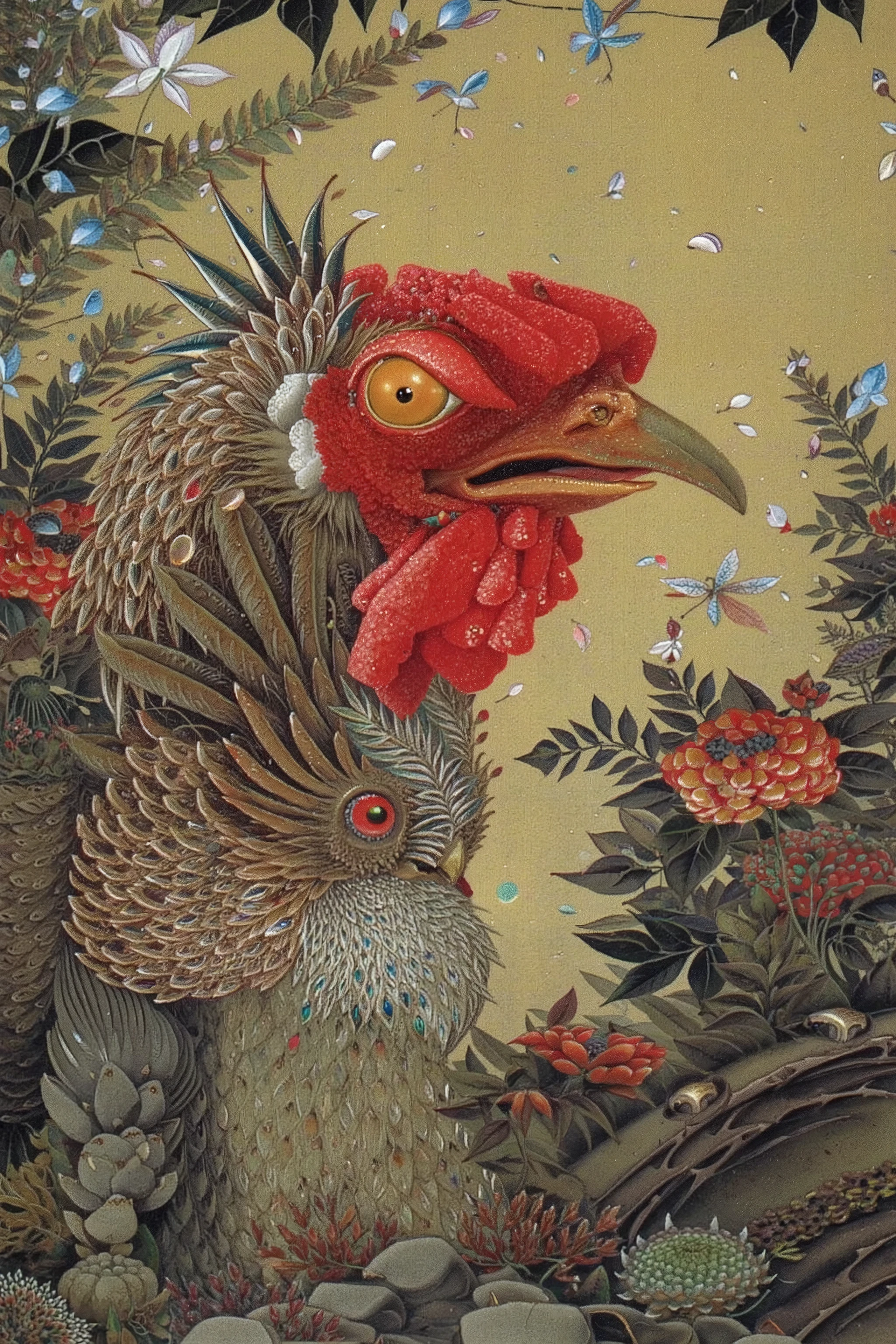 ito jakuchu,bird fac,detailed,colorful,vivid color