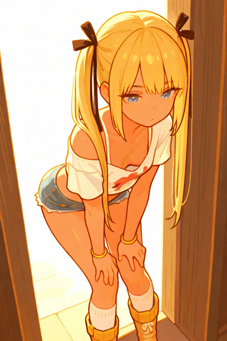NSFW (One girl:1.5), (Small breasts :1.5), (Mordred \(destiny\):1.3), UFOTABLE STYLE, Anime Coloring, Anime screenshots, ((High resolution illustrations)), ((masterpiece)), ((Highest quality)), High detail, Many details, (Textured skin:1.4), (Detailed yellow hair: 1.9), (Detailed green eye:1.4), short hair, Complex Hair, Hair between the eyes, Nice hands, Perfect hands, Perfect body, Focus Only, Fine eyebrows, pace, ponytail, Braiding, slim, Healthy Body, skinny, Detailed lighting, Realistic colors, Bright colors, Sharp focus, Ray Tracing, Cinema Lighting, Bold line, Black Military Boots, Jeans Shorts, (tube_superior:1.3), sexy, Intimate, erotic, Not art, No photos, Romantic atmosphere, Romantic atmosphere,Bedroom Night view Mood lighting Sit on a chair Completely naked topless blush
