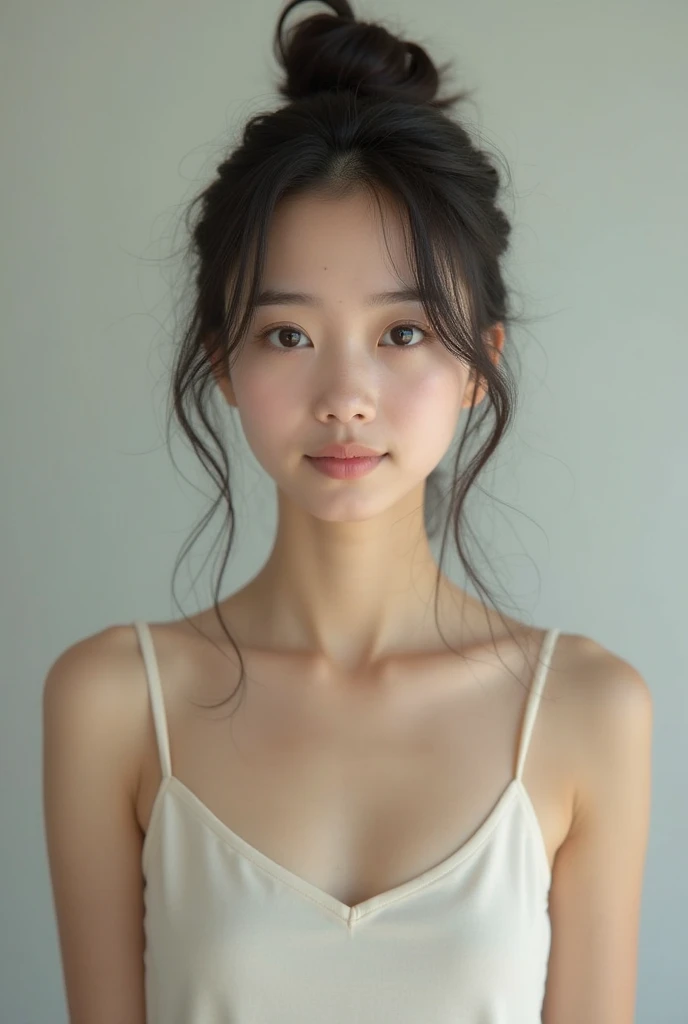 25 years Old woman, Naked, beauty face, thin, Updo hair style, medium breast