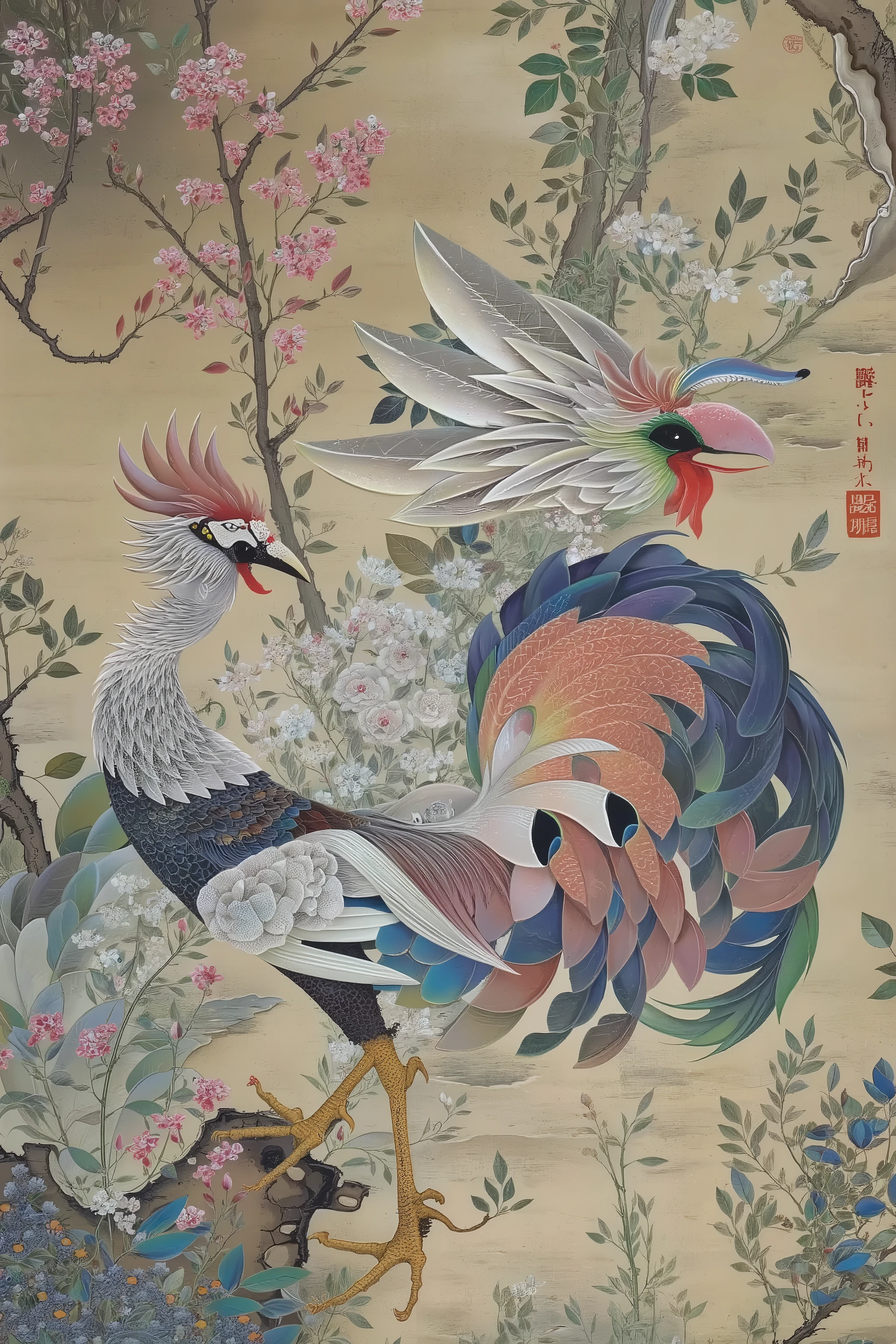 ito jakuchu,bird,feather,detailed,colorful,vivid color