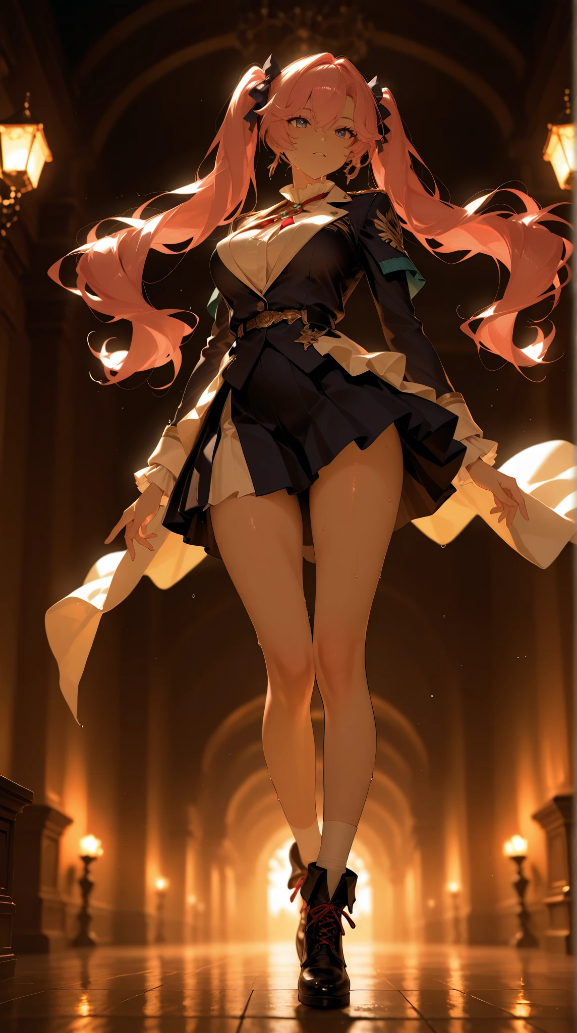 (best quality:1.5, highres, UHD, 4K, detailed lighting, shaders), brown wavy hair, gradient hair, cat ears, large breasts, large butt, big thighs, mature woman, woman stretch jersey, small skirt, white panties, white skirt, (pov), full body, white background, colorful eyeshadow, dramatic lighting, sparkling eyes, confident expression, golden earrings, flowing hair, delicate facial features, dark skin, high cheekbones, stylish clothing, urban setting, white background