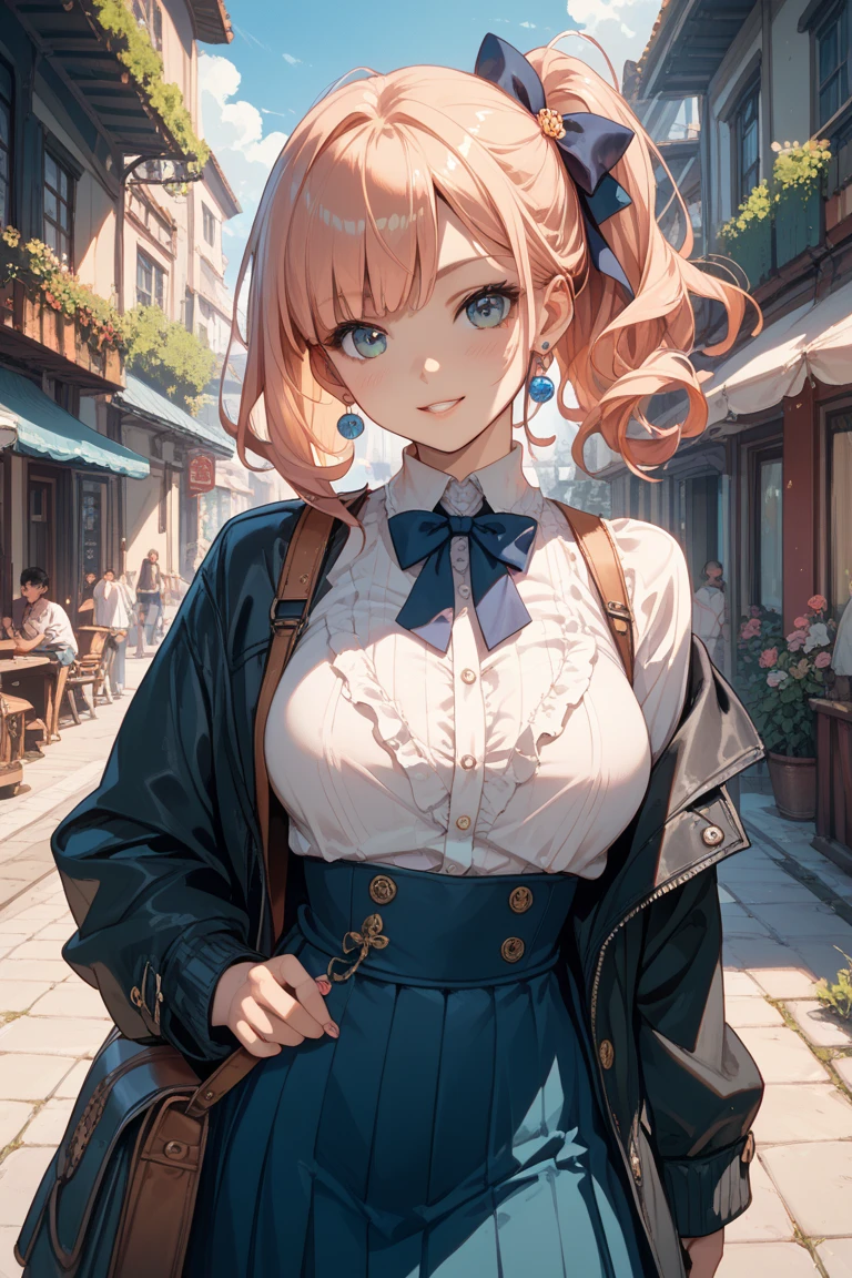 super insane detail、I can't understand the absurdity within the absurdity of transcendence.、absolute resolution、masterpiece、highest quality、 1 girl、solo、nice hands、perfect hand-made (Vintage style beret with flower pin:1.3)、(pink&dark green plaid dress:1.5)、(Gold buttons on the front:1.2)、(frills、red bow tie、white blouse:1.4)、(peach cardigan、cable knit patterns:1.3)、(pinkタイツデニール20:1.1)、(mint green mary jane shoes:1.2) best smile、open your mouth、wave your mouth、 あざといcuteポーズ、cowboy shot、slender、Look straight ahead with shining eyes、cute、symmetrical face、超cute女の子、超cute顔、Ultra-fine eyes、super cute hair、超cute、Super beautiful、 stylish clothing design、Super famous world heritage museum、exhibition hall、Historic ancient museum、 Extra large breasts、If the cleavage is、Extra large breasts that are super soft and sway、BREAK (medium hair、braid blonde、silky smooth hair、deep red eyes)、hair between eyes、Nape of neck