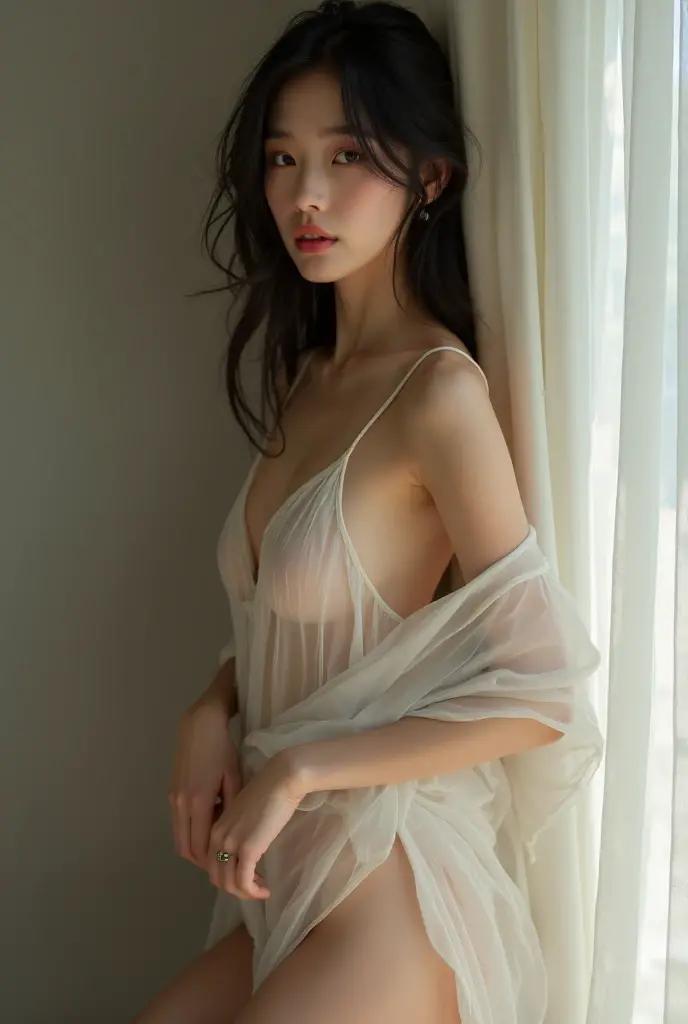(Raw photo, Best Quality), (Realistic, Photorealsitic:1.3), masutepiece, Extremely delicate and beautiful, Soft light, (Brown hair, Shoulder-length straight hair swaying in the wind), Beautiful detailed girl, (Detailed fingers), extremely detailed eye and face, beautiful detailed nose, Beautiful detailed eyes, 1 girl, Japanese, Neat and clean beauty, Cute, young, dress shirts, Pants, (Half body:1.3), (medium breasts), Realistic face, Realistic body,