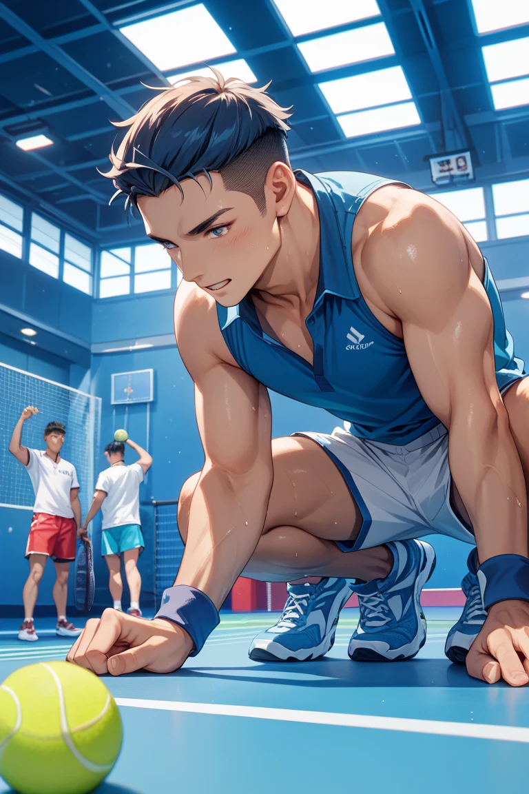 Japanese 、Inside the high school gym、Gym clothes、Indoor shoes、summer、Sweaty、Sweat makes gym clothes see-through、Wristband、Play Basketball、Sweat splashing