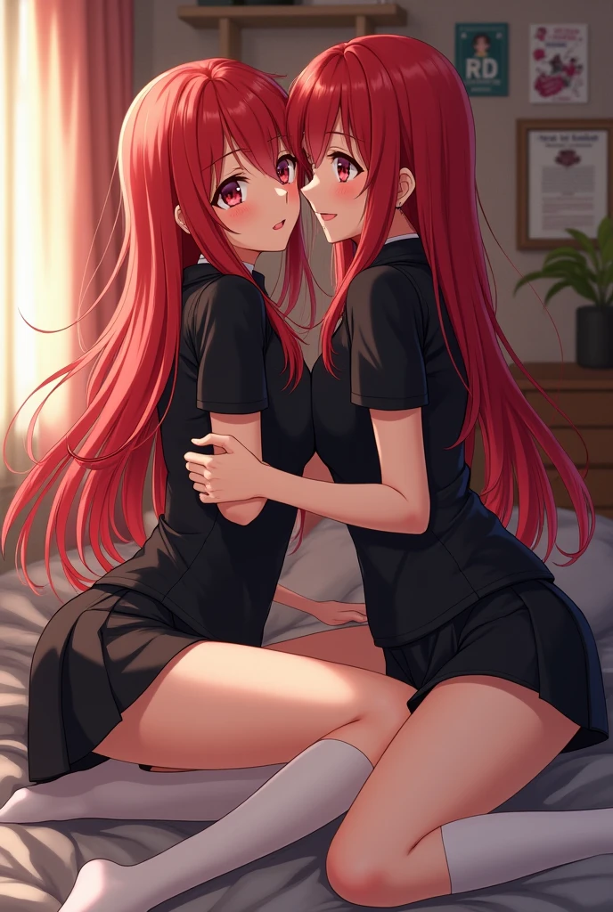 2 adult fox girls, Sitting on the porch, kissing, Red hair, fox ears, close to the viewer, Super Detail, SFW