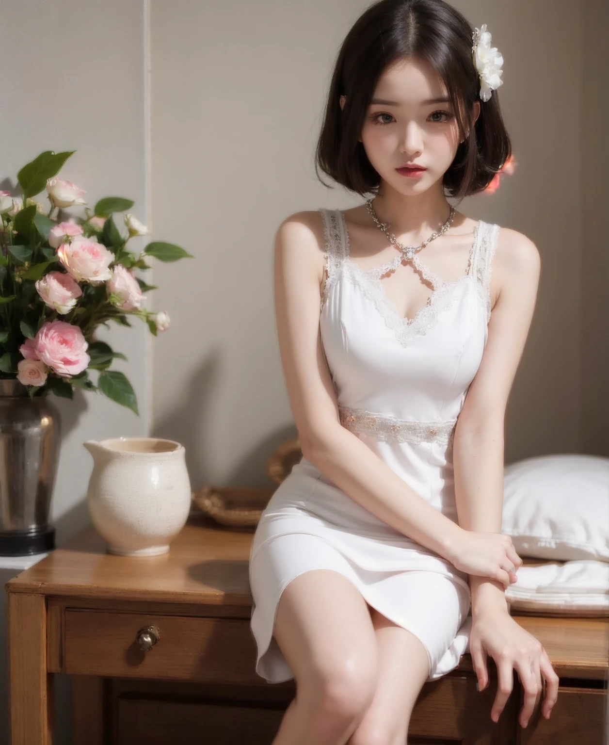 (8k, original photo processing, best quality, masterpiece: 1.2, thighs,), (realistic, realistic, realistic photo: 1.37), ultra-detailed,
Beautiful Delicate Eyes, Cute Delicate Nose, Dress