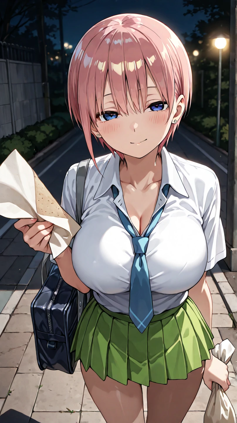 masterpiece, Highest quality, High resolution,(throw_hand grabbing chest),,One girl, One boy,Age difference,bow tie,Blonde,chest,Long Hair,Pink Hair,pleated skirt,Tucked in shirt,short hair,skirt,smile,Tent shirt,amusement_garden,breasts grab,腕をつかむ女の子