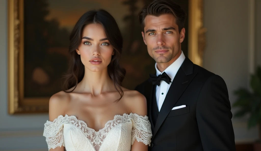 a woman in a wedding dress and a man in a tuxedo, by Juliette Wytsman, by Meredith Dillman, romance novel cover, by Anna Katharina Block, tv series, romance book cover, by Alison Debenham, by Gwen Barnard, thumbnail, by Anna Haifisch, [ theatrical ], romance book cover style, accompany cory chase, award winning movie