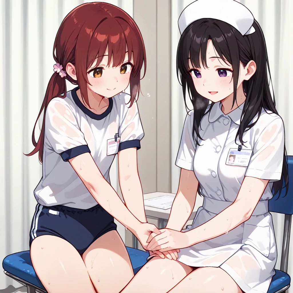 A female student in a sailor uniform who is unwell in the nurse's office(masterpiece, best quality:1.2),illustration,8K,HD,1girl,独奏,upper body,(portrait:1.2),brown_hair,folded_ponytail,brown_eyes,serafuku,long_hair,school_uniform,skirt,pleated_skirt,