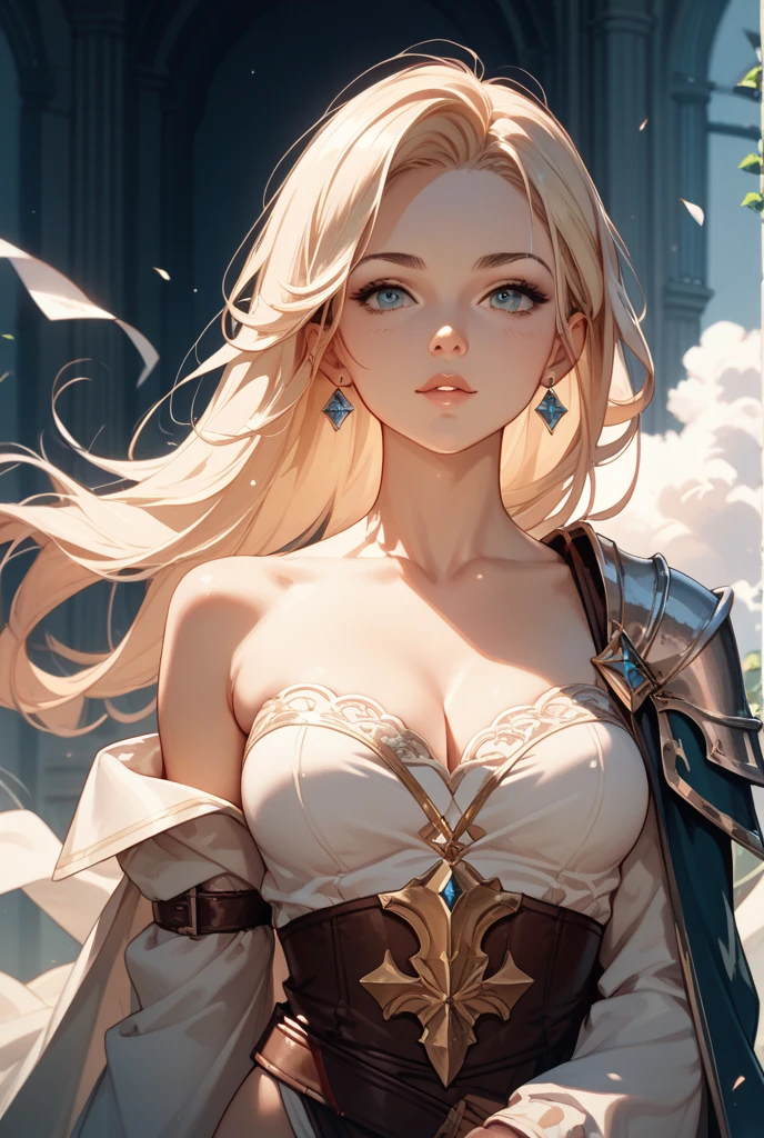 A mature woman between 30-40 years old, anime style witch wearing a witch suit combined with knight armor, flying on a broom designed like a unicorn and colored white, with blonde curvy hair, a small ghost flying beside her as a sidekick, (best quality,4k,8k,highres,masterpiece:1.2),ultra-detailed,(realistic,photorealistic,photo-realistic:1.37),beautiful detailed eyes,beautiful detailed lips,extremely detailed eyes and face,long eyelashes,fantasy,intricate details,magical,glowing magical energy,dramatic lighting,vibrant colors,ethereal