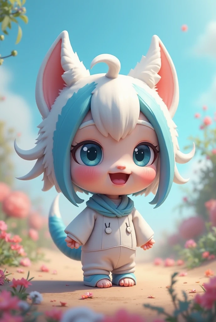 Anime character of a girl with cat ears and a cat tail, Anime cute art style, Lovely anime catwoman, Zin Ai, Lovely!! chibi!!! catwoman, boy with cat ears and tail, emo boy with cat ears and tail, fat chibi grey cat, anime cat, Inspired by Okumura Togyu, Internal medicine rice rice, Lovely character, 厄运立体的饱满的 过渡自然无色块 颜色均匀干净 莫兰迪配色 柔和的色彩 Lovely角色 粘土材质 盲盒手办风格 3d建模 c4d渲染 超清渲染 色彩统一