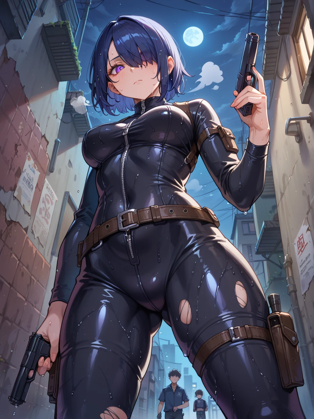 ultra-detailed, Explicit, Beautiful body, Beautiful Nose, Beautiful character design, perfect eyes, perfect face, ultra highres, 4K, beautiful legs, perfect legs, Nice hands, Perfect hand, Masterpiece, Best Quality, Highly detailed, illustration, absurdres, street fighter, doll suit, shadaloo doll, dollsuit, girls, multiple girls, expressionless, blank eyes, looking at viewer, red gloves, emotionless, black latex, corrution, mind control, female combatant, full body, hypnotized, unhappy trance, full body suit, ribbed bodysuit, both arms at side, stand up straight, obey, perfect female body, extremely glossy latex, hypnosis, hypnoLora, empty eyes, Mind control device, poses, brainwashed, submissive_pose, Slave, hat, necktie, stand up straight, standing, standing at attention, belt, extending the right arm from the shoulder into the air with a straightened hand, nazi saluting, military, military saluting, salute, right hand saluting, left hand at side, latex, garter belt, thighhighs, Black rock shooter, blue eyes, flame eye, black hair, twin tails, kuroi mato