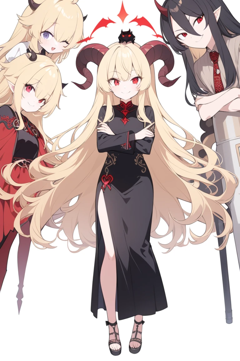 ((Red-haired girl in a dress wrapped in chains)), ((wearing a noble robe)), full body black and red longcoatu,((Bobcut)), ((full body black and red longcoat)), Anime full body illustration