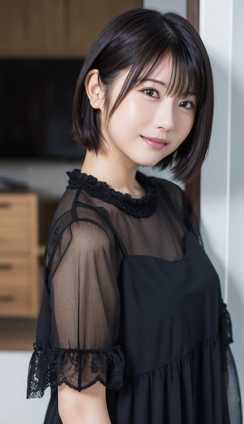 20-year-old, 8K, RAW Portrait (Japanese Girls), photo Realistic, Ultra-high resolution, Highest quality, Actual photo , dramatic, Atmospheric, Realistic,
One girl, a very beautiful Japanese Girls, Glamorous shot of a girl, smile,Short Bob Cut,Textured skin, , lips,Big and beautiful eyes, , Beautifully detailed nose, sweater,Big Breasts,View your viewers,