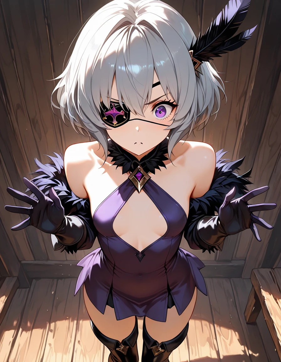 (from above:1.2),a girl , purple color hair、Purplish pink eyes that dreamers desire, (Blonde hair) , small stature, Colossal tits, Lori, (masutepiece:1.2, Best Quality), (finely detailed beautiful eye: 1.2), (beautifull detailed face), (perky chest:1.1), (pointed chest:1.0), (cakes magazine cover:1.3)，(Best Illumination, extremely delicate and beautiful), sexy pose,make a cocktail , in a bar counter, ((Cinematic Light)), Dramatic light, (Pale white background:1.5), Short bob hair（1:3）、Ultra Contrast、Braid a little around the ears, White long dress、only has 5 fingers、Her pussy is visible through the white thong、Wet pants、You can see inside your underwear、full of sweat、mocking look、diaper、nffsw,Arms crossed、grab the arm、Shoot from above:1.2,Best Quality、Large breastuscular pussy、Pubic hair,high-level image quality、hightquality、8K,perfect hand、5 fingers、finger pin、Perfect Finger、T back,noise cut、bullet hand、Her hair color should have been a brighter purple.The skirt part is also carefully expressed..、Purple skirt、the skirt is floating in the wind、Dark purple panties、thin Pubic hair ,(with sparkling eyes and a contagious smile),open mouth, highest quality, high resolution,Real World, Natural light,perfect Natural light, Looking at Viewer,
