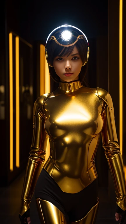 People Cat Girl in Gold Latex An anime style canvas artwork featuring a robotic girl figure with headphones
