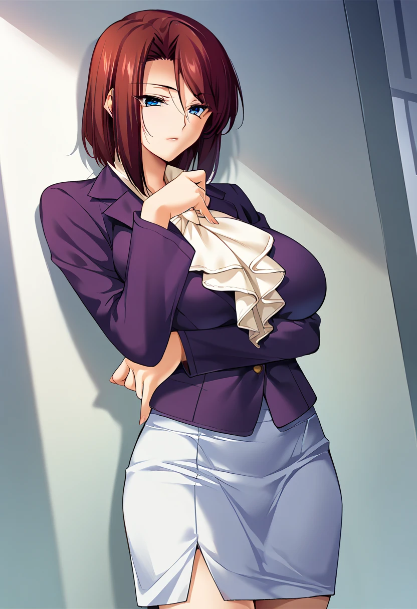 Mature Woman、Big Breasts、slender、teacher、Cool Beauty、pantyhose、Shortcuts、View your viewers、Displeased expression、School corridor