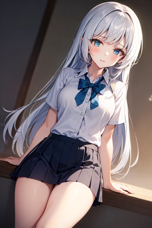 very cute and beautiful girl,(Very detailed美しい顔), (smile),blush,Black Hair,Seraphim,((White Hair、long hair)),(White Shirt、Pleated navy blue pread your legs、Squat)、Sitting、(From below)、(Lace panties), Country road, (Highest quality,masterpiece:1.0),Absurd,High resolution,Super detailed,Very detailed,32K,8k resolution, Intricate details,Movie Scenes,Detailed Background,alone,Dynamic Angle,