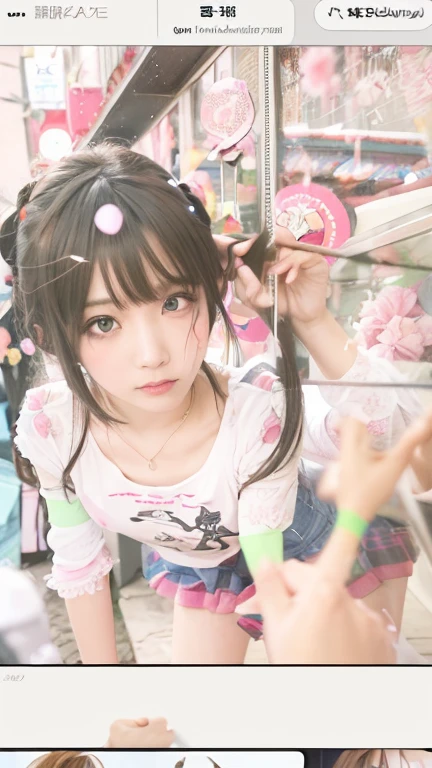 A junior high school student hypnotized by headphones 14-year-old JK Loli,Wear pink ,Wearing cat ears, cat gloves and a cat tail,Sitting on the ground,Dull eyes