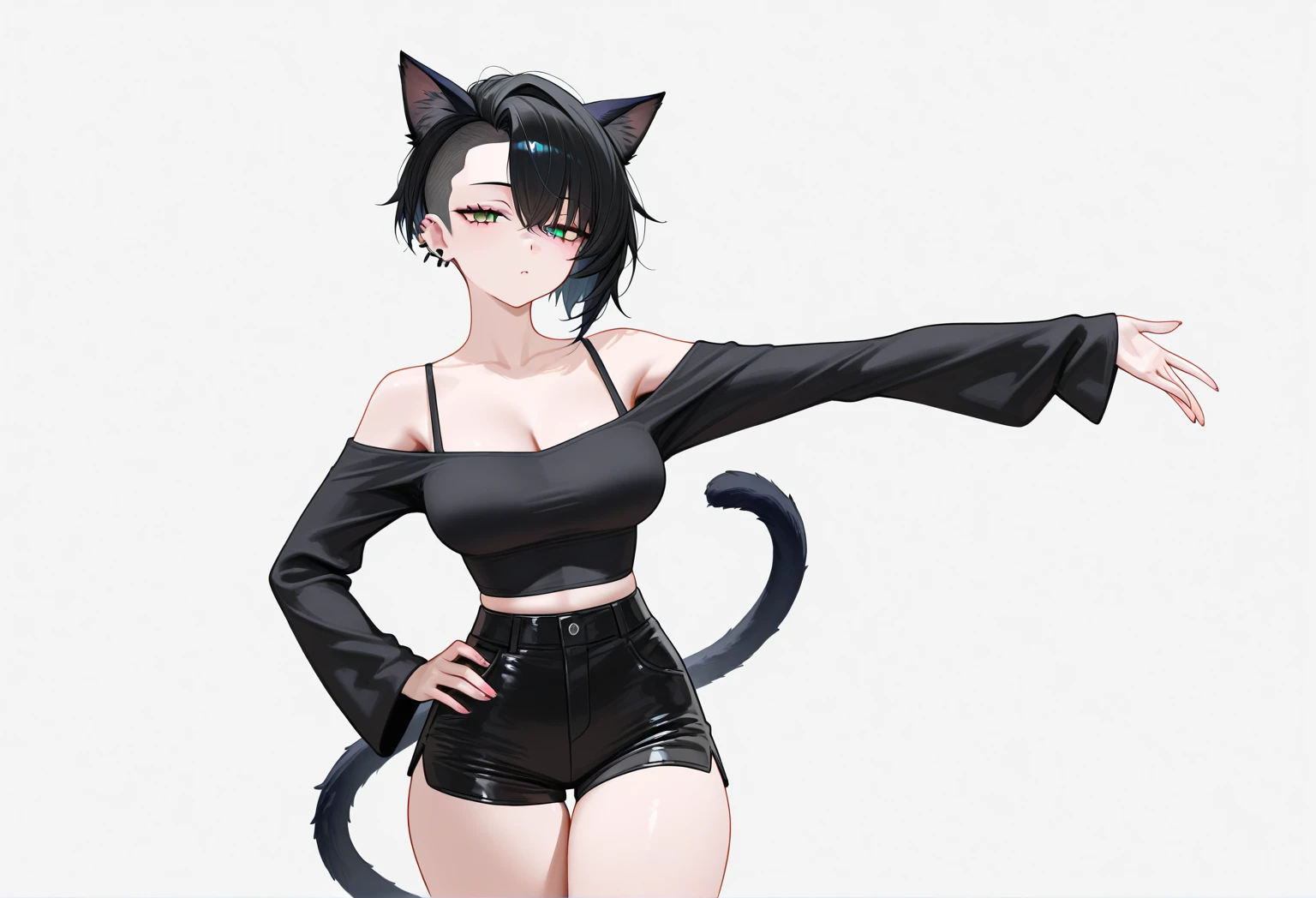 Muscular furry tomboy wearing dark black dress.