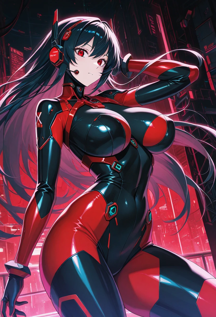 One young and beautiful woman,(Highest quality,Extremely detailed depiction,Incredibly absurd high resolution,Anatomically accurate depiction,Curvy Legs,Detailed pupil),(Glowing Skin,Shiny skin),(A futuristic AI navigator),(Complex Mechanical Body Suit:1.3,Very strong gloss,Futuristic costumes,latex,Electronic Being),eyelash,(Silver Eyes,Crazy Eyes,There is cleavage in the chest,A seductive smile,Glossy Lips,Flashy makeup,eye shadow,eyeliner,mascara,Seductive gestures,Half-closed eyes:1.1),whole body,background:Electronic World