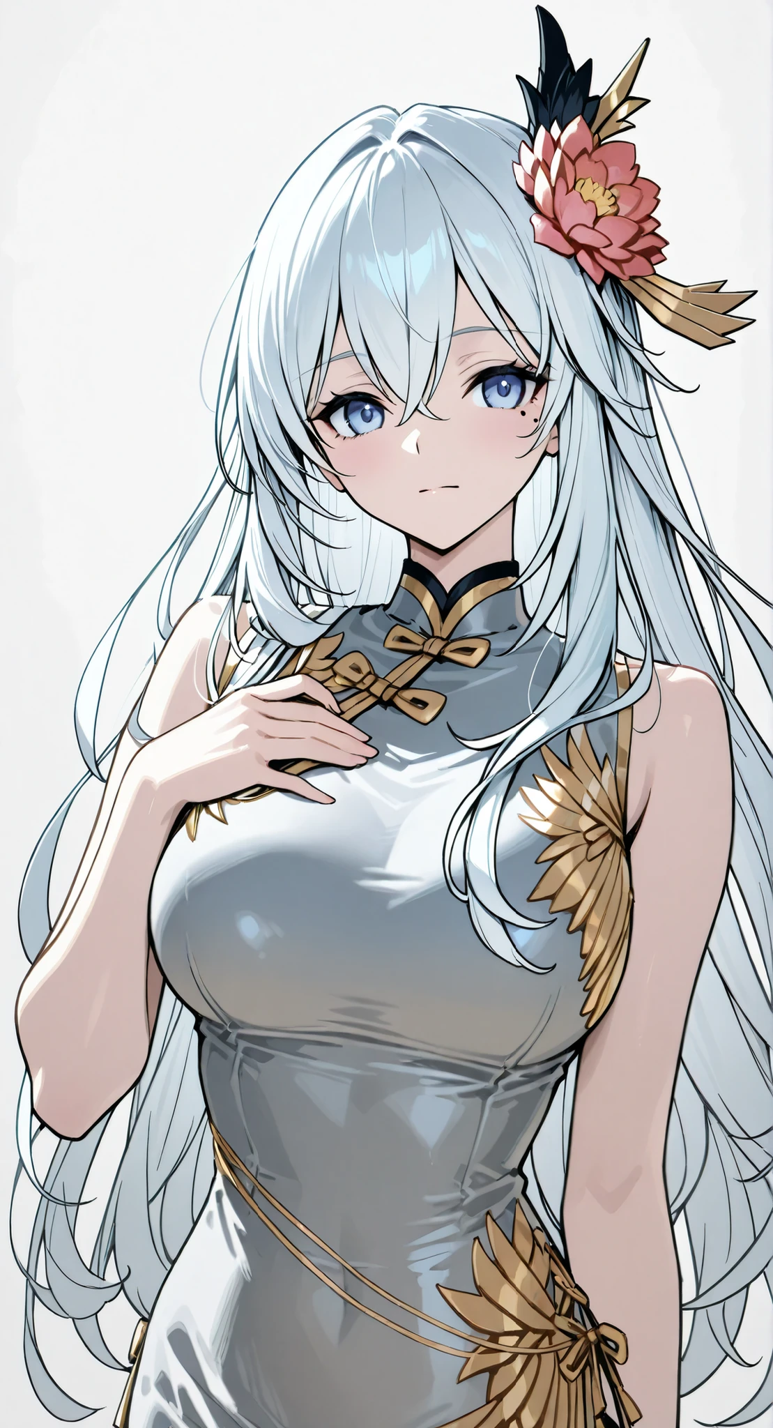 skin,Bound shoulders ,sleeveless china ,mole under eye