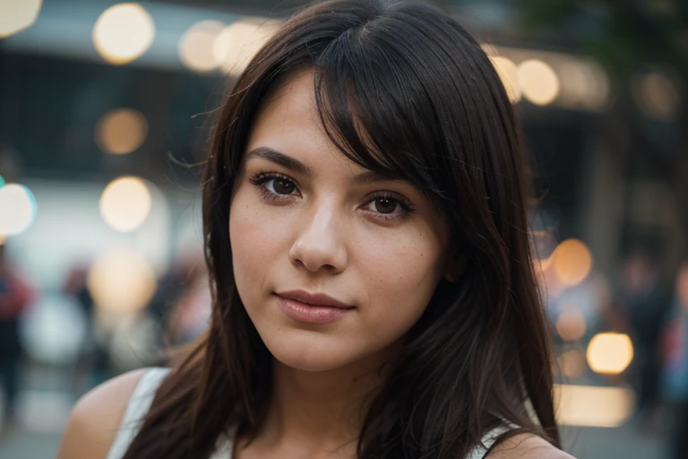 Brunette mother, 38 years old. Slob. Standing outside a school. 4k. natural light. Detailed face. Wearing tiny thong and a tight polo. Straight hair. No makeup.