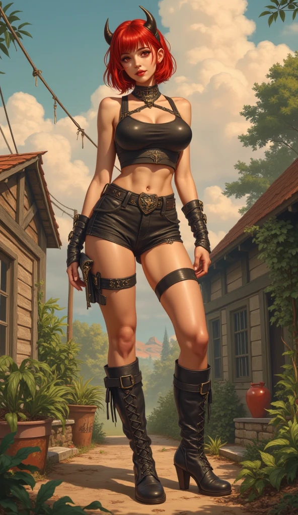Personagem mulher ninja com marcas de guerras Imagem de desenho animado de uma mulher .Ilustra??o estilo desenho animado, estilo de arte dos desenhos animados, estilo de arte dos desenhos animados, digital illustration style, design de personagens altamente detalhado, arte digital detalhada coragem, Forest fan art, Design de personagens de retrato, beautiful digital illustration, retrato de alta qualidade, Arte em quadrinhos, mulher jovem cabelo com transas lindas . Beautiful lined eyes Medium large bust and wonderful sexy clothes. image expression of sexual desire from waist to head illustration a woman in leather clothing walking down the street, vestindo armadura de assassino de couro, armadura de couro skimpy, roupas de couro de fantasia, Roupa de Fantasia, in a leather espartilho, Yennefer, lara croft medieval, bela assassina feminina, fantasia sombria cyberpunk sedutora, Yennefer of vengerberg, armadura deslumbrante, weared em armadura de couro, espartilho, em armadura de couro