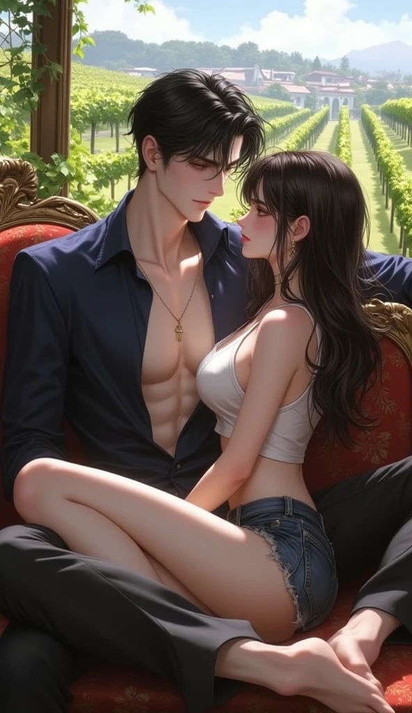 ((girl and man)), 16 years old, Dynamic posing, dynamic angle, Arrange pose,Top quality work，Show Legs，(long light ginger hair),((light blue eyes)), freckles, Rose cheeks, Pretty Face, A perfectly proportioned face, erotic posing,Gothic background, Dark fantastic view,Best Quality,masutepiece,8K,The ultimate detailed dark background, Top image quality、RAW photography、超A high resolution，cropped shoulders, overall look is very erotic, model shoot, round chest, Beautiful Eyes of Details、Very slender eyes、Beautiful eyelashes、Very slim physique, with blush cheeks