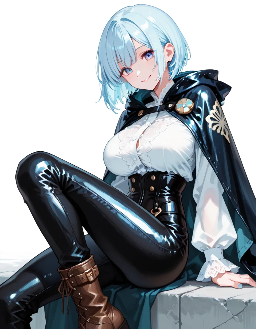 ((Highest quality)),(超High resolution),(Very detailed),(Detailed Description),((The best CG)),(masterpiece),Ultra-detailed art、(Highest quality、8k、32K、masterpiece)、(Realistic)、(Realistic:1.2)、(High resolution)、Very detailed、Very beautiful face and eyes、1 female、((:1.3))、Tight waist、 body、Big Breasts、(Highest quality、Attention to detail、Rich skin detail)、(Highest quality、8k、Oil paints:1.2)、Very detailed、(Realistic、Realistic:1.37)、Bright colors、((Navy Blue Hair、Front-down bob hair:1.3))