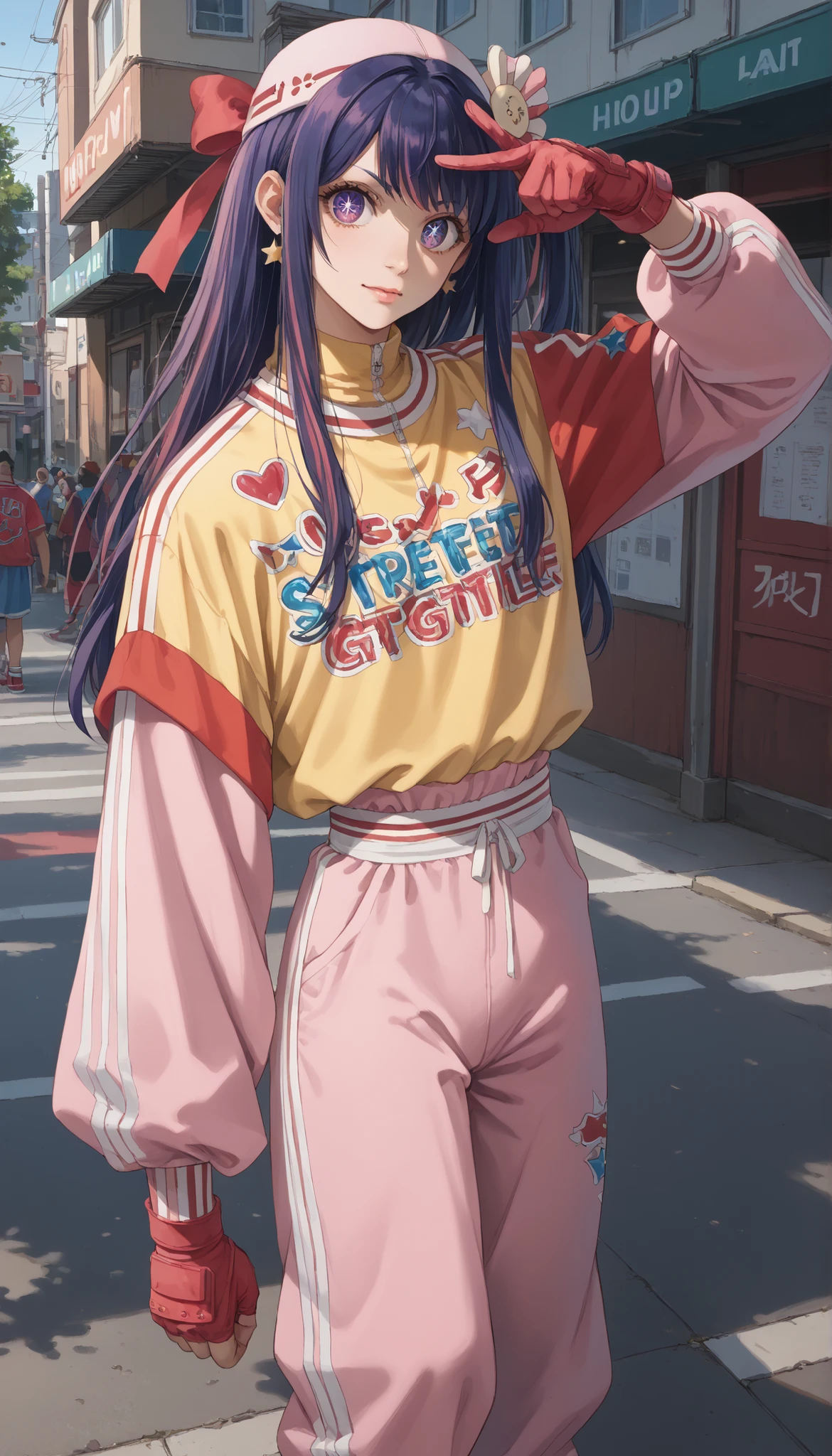 hoshino_ai_oshi_no_ko (((street style clothing))) , (((hiphop outfit)))