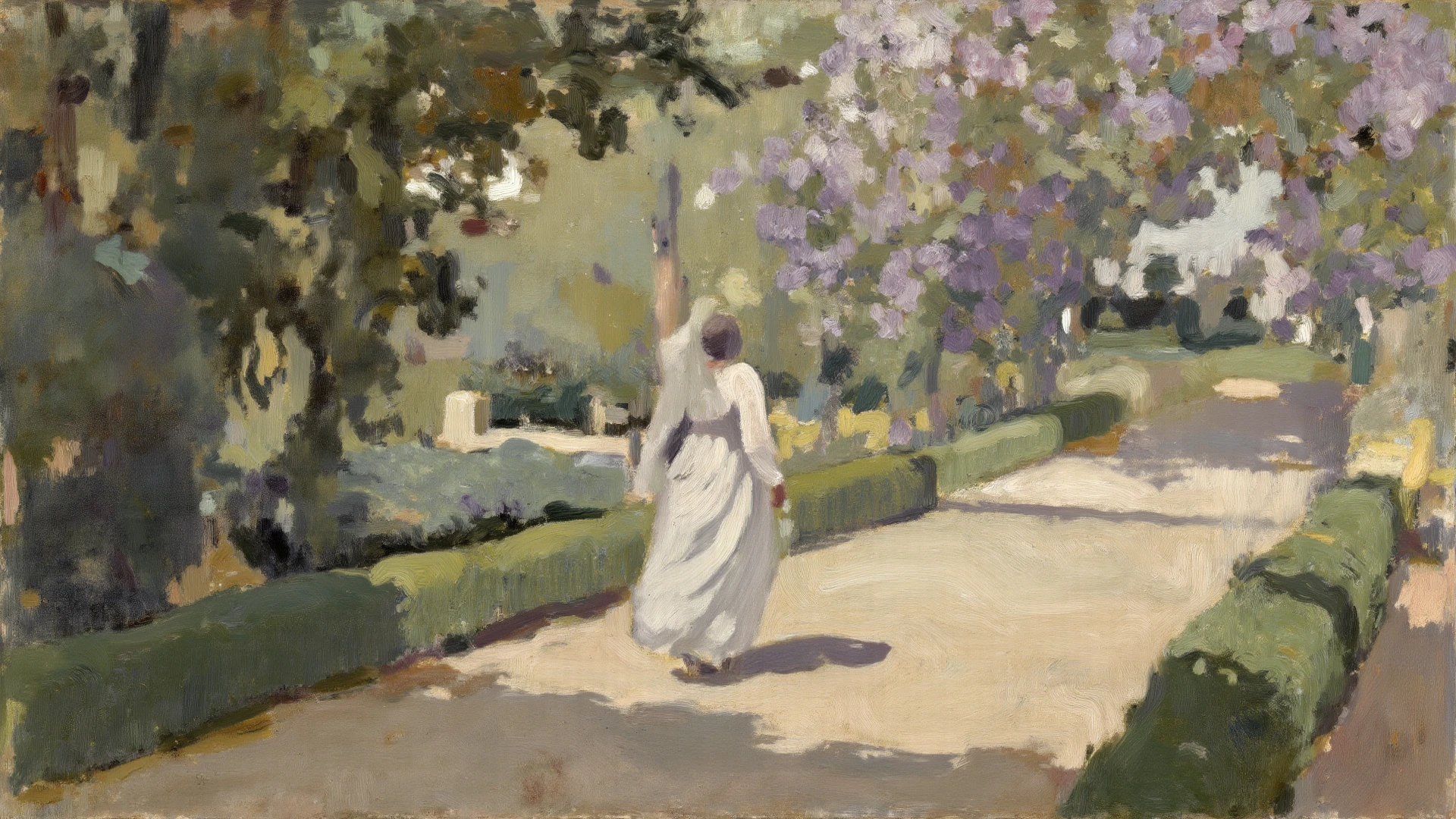 A oil painting, the front of a naked woman walking in a vinjard, the breast are bare