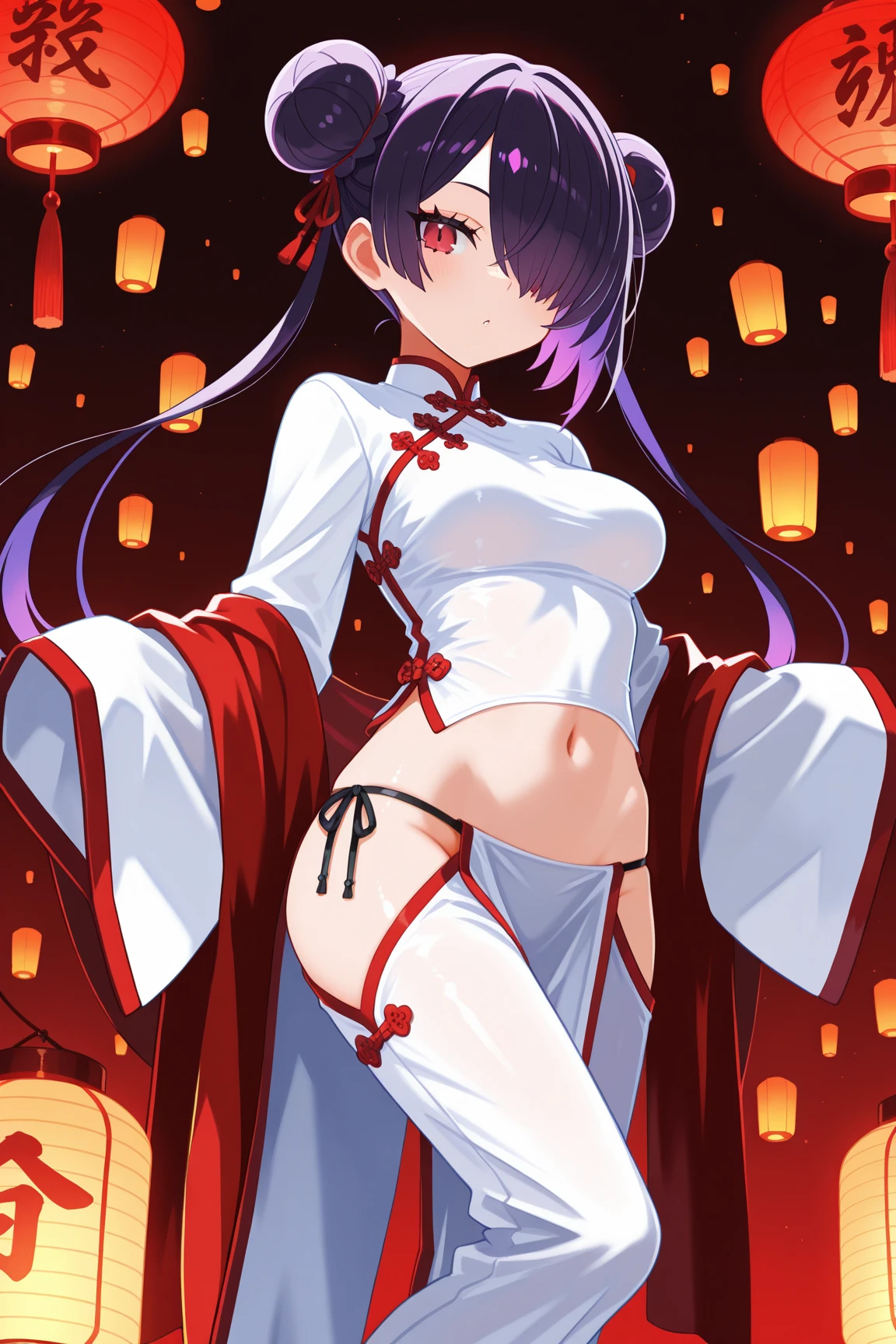 anime artwork, score_9, score_8_up, score_7_up, score_6_up, score_5_up, score_4_up,sparkle \(honkai: star rail\),1girl, twintails, black hair, small breasts, red eyes, red eyeshadow,  fox mask, , , , , she is 24 years old, , ,horny, style_3, floox style, . She has fluorescent pink eyes with tiny black dots under each of her eyes.. naked,  onsen, naughty smile, in water, standing, leaning forward, , towel wrapped around body, , ass, heavenly ass
