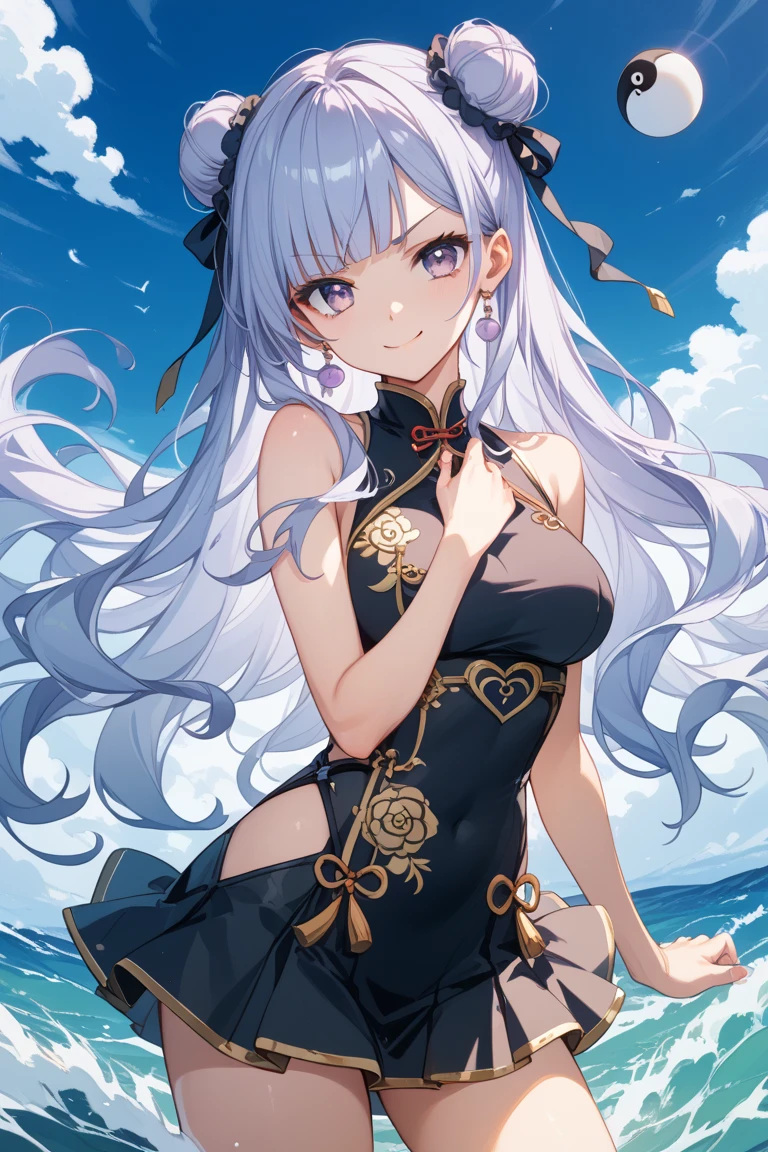 (masterpiece)、(highest quality)、((Super detailed))、(super delicate)、cute、Pastel colors hair、beautiful breasts、Gorgeous、fantastic sea of stars、Golden, silver and purple cheongsam