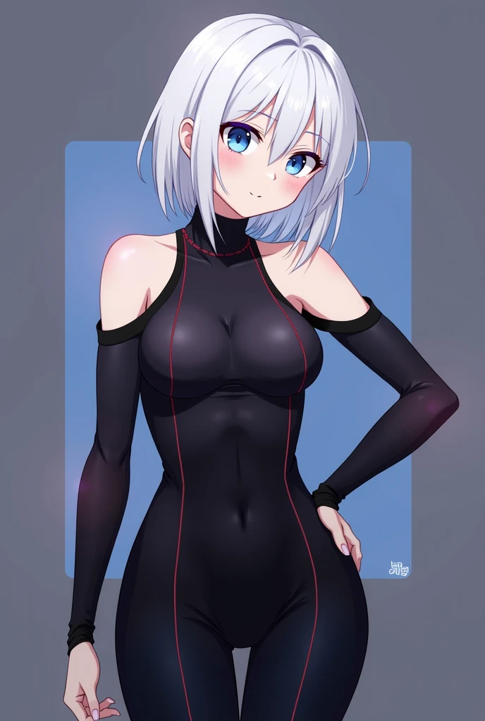 négligé、shortの巻き髪、beautiful girl、black Sleeveless slender、Model Body Type、Ideal Style、 Slim and cute、One off-the-shoulder 、張りのある胸