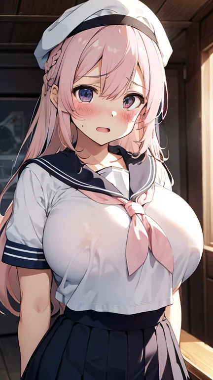 Perfect human body,1 girl, (very highly detailed background,Classroom),twintails,long whitr hair, 鎖骨,(Ultra short sleeveless sailor top),Bow knot,nabel,Low-rise miniskirt,semi transparent,(White stockings),((woman with fever)), ((Sweated,steams,college aged))), Huge compression of color)), (blush blush:1.2),